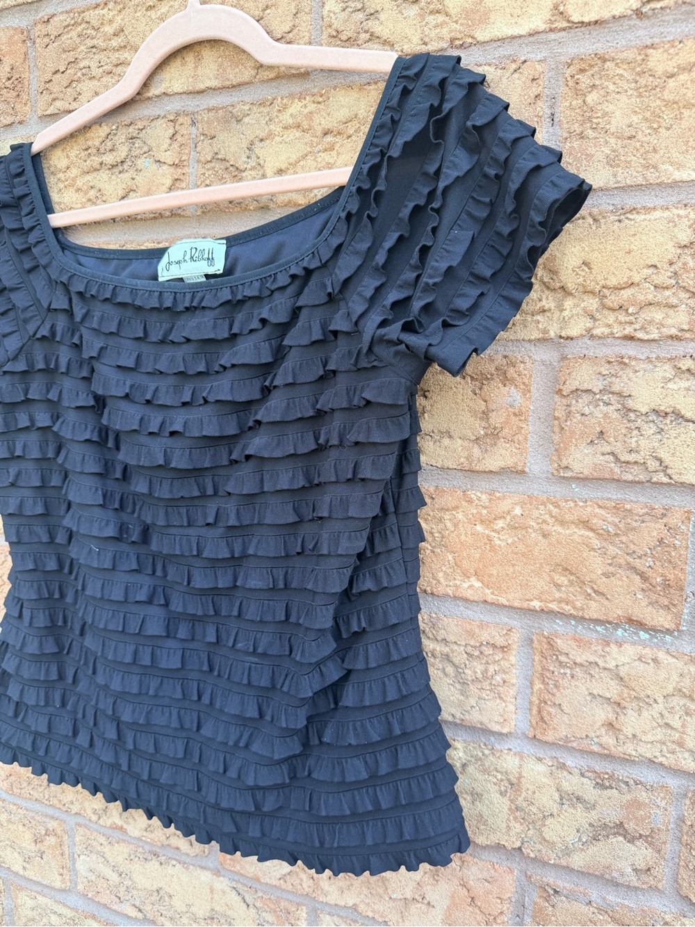 💫4/$25 • Joseph Ribkoff Black Ruffle Short Sleeve Top - Picture 2 of 3